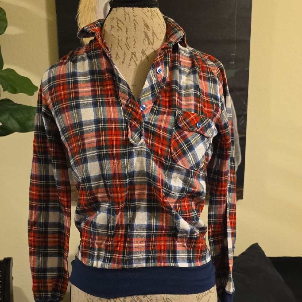 Vintage Wrangler Multicolor Plaid Shirt 1970s/1980s Made Is USA